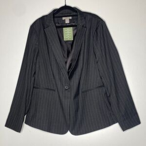 New H&M Grey Pinstripe Fitted One Button Blazer Women's Size XL